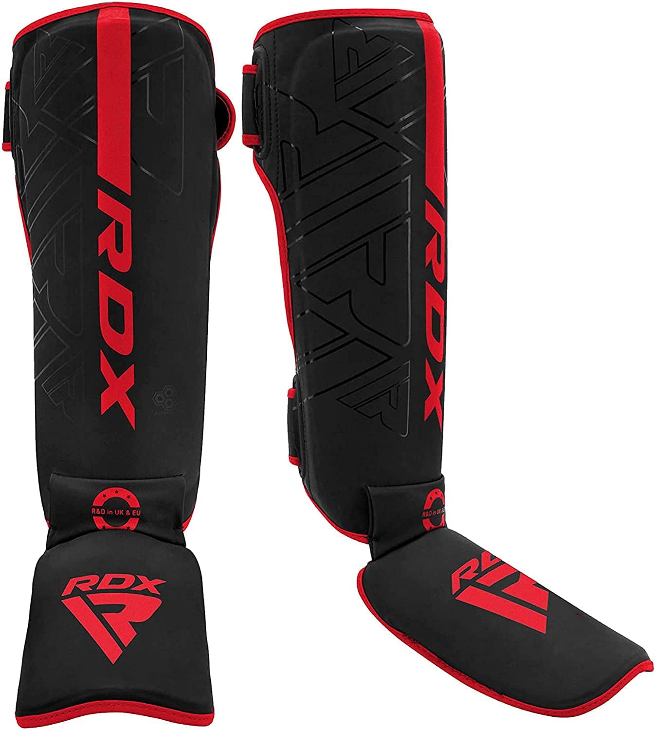 RDX Shin Guards for Kickboxing, Maya Hide Leather KARA Instep Foam Protection, Red