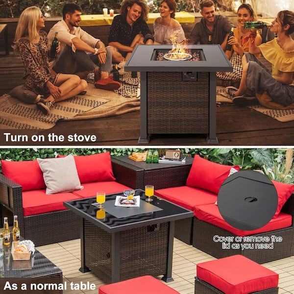 32 in. Propane Fire Pit Table 50,000 BTU Square Firepit Heater w/Lava Rocks Cover