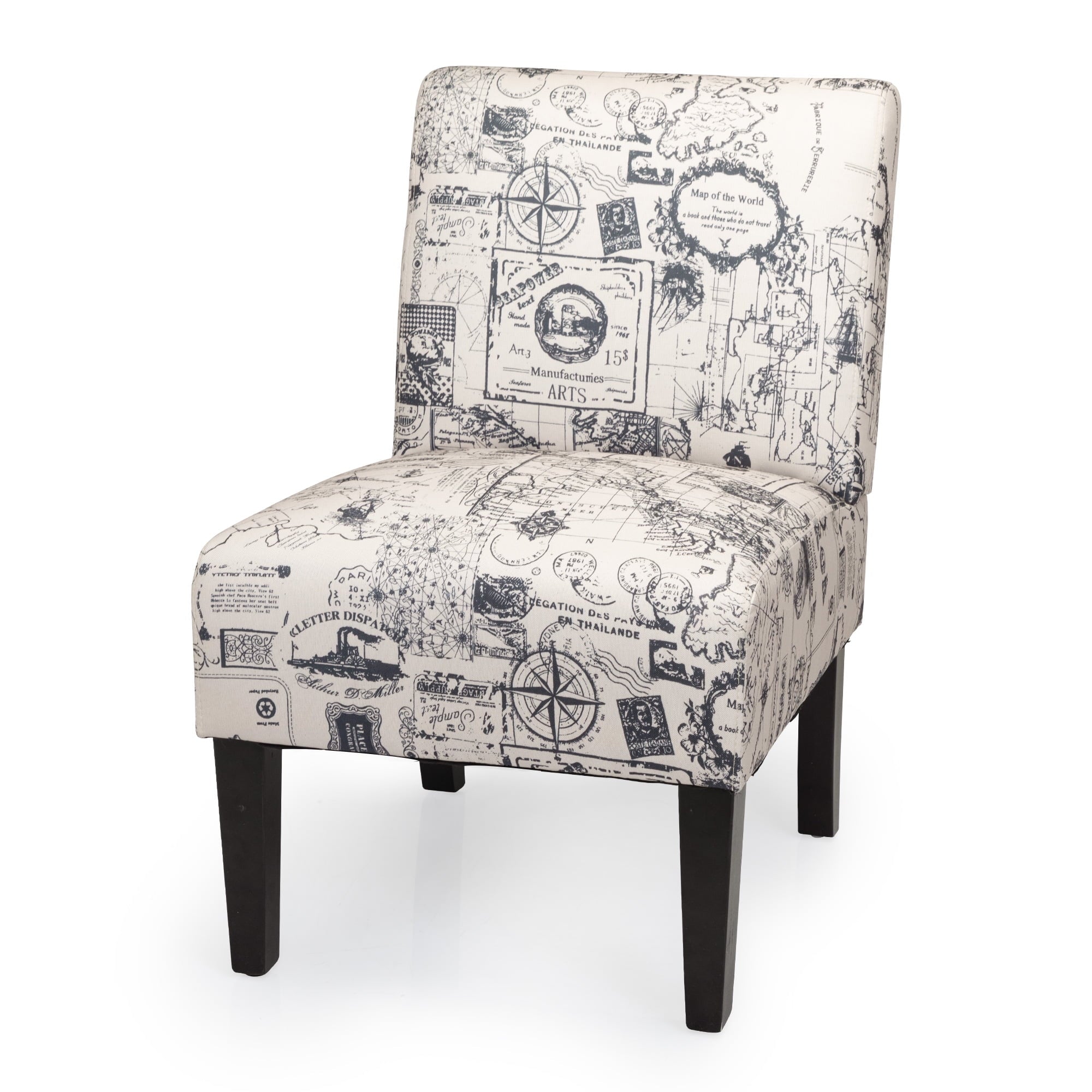 Jaxpety Armless Accent Leisure Chair, Slipper Chair Upholstered Single Sofa, Gray Letter Print