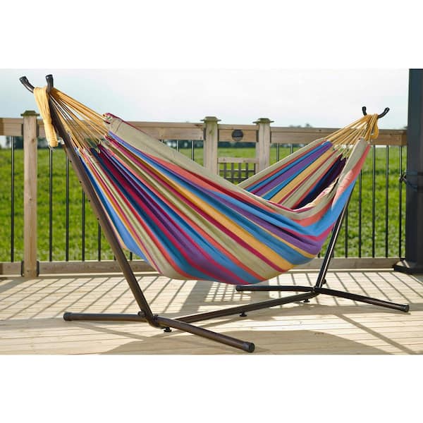 450 lbs. Capacity Double Cotton Hammock with Space Saving Steel Stand in Tropical
