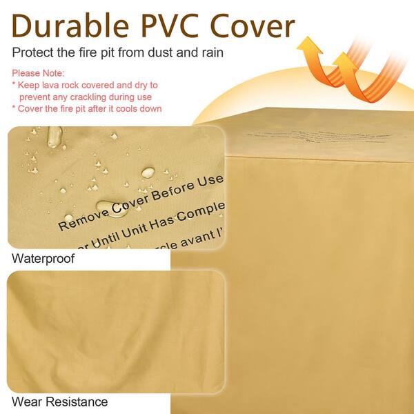 50,000 BTU Propane 32 in. Stone Metal Fire Pit Table Square Tabletop with Lava Rocks Cover