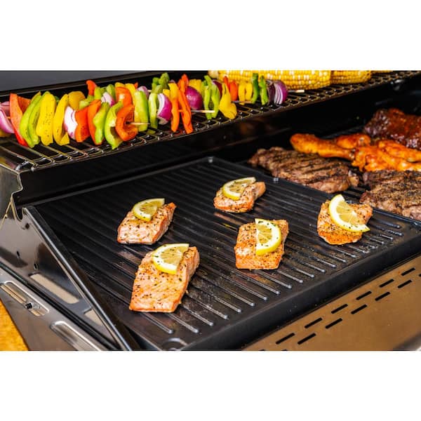 Deluxe 6-Burner Natural Gas Grill in Black with Ceramic Searing Side Burner and Gourmet Plus Cooking System