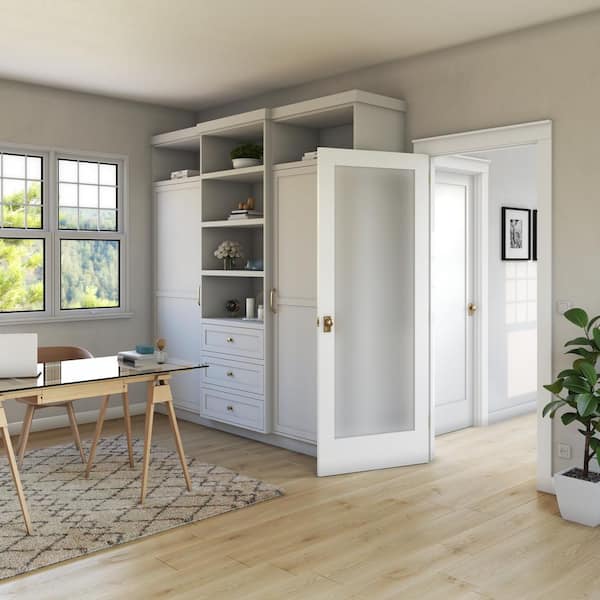 30 in. x 80 in. x 1-3/8 in. 1-Lite Solid Core Frosted Glass Shaker White Primed Wood Interior Door Slab