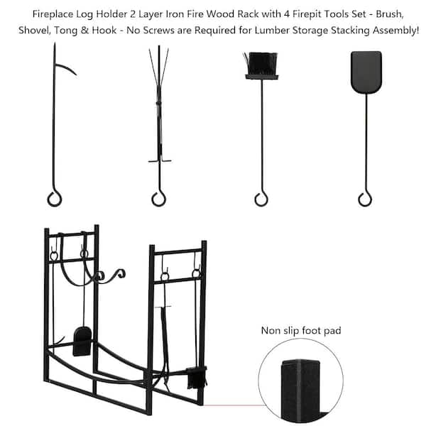 35.5 in. Heavy-Duty Log Storage High Square Firewood Rack with 4-Tools