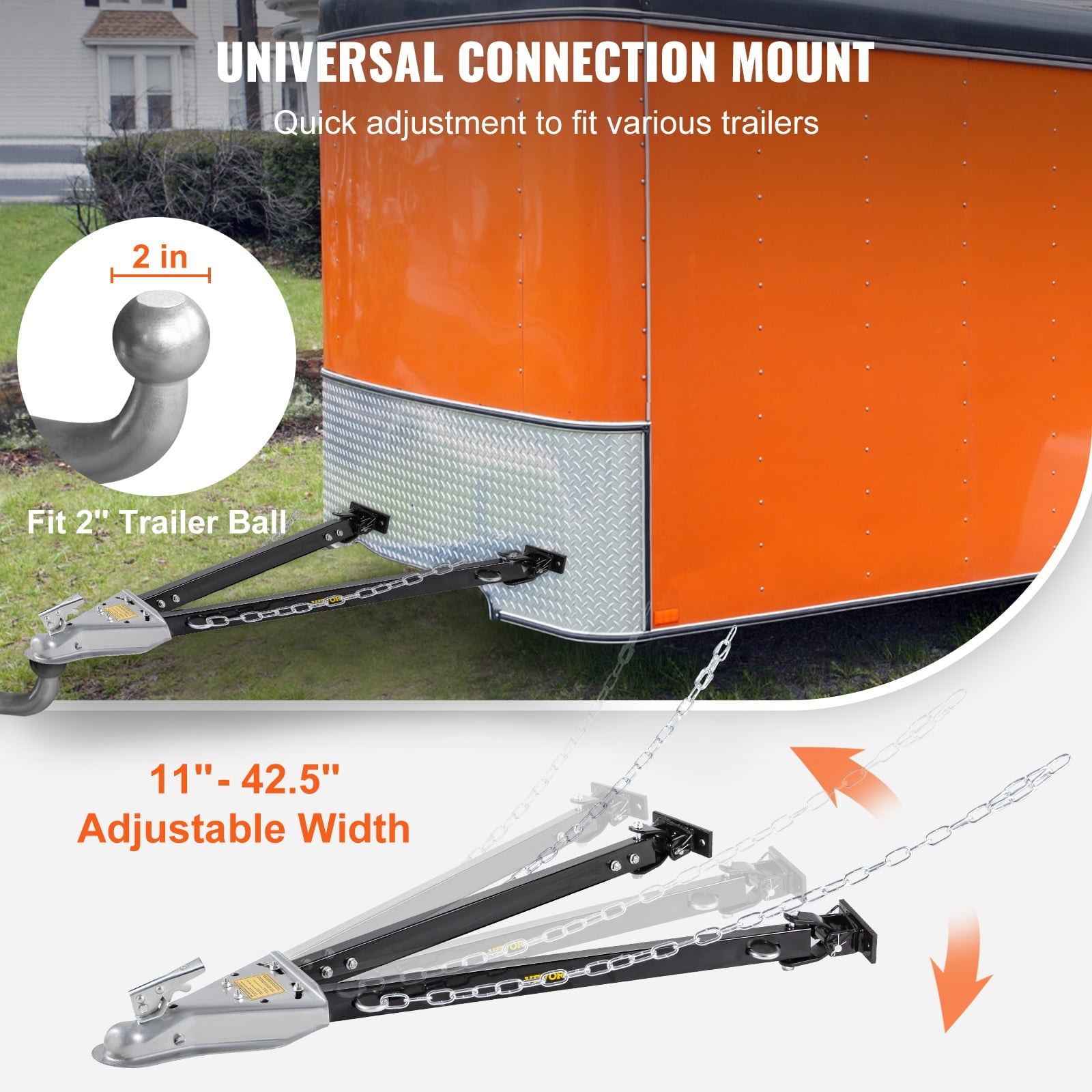 BENTISM Adjustable Tow Bar Bumper Mount Tow Bar 5000lbs Fit 2'' Ball w/ Chains