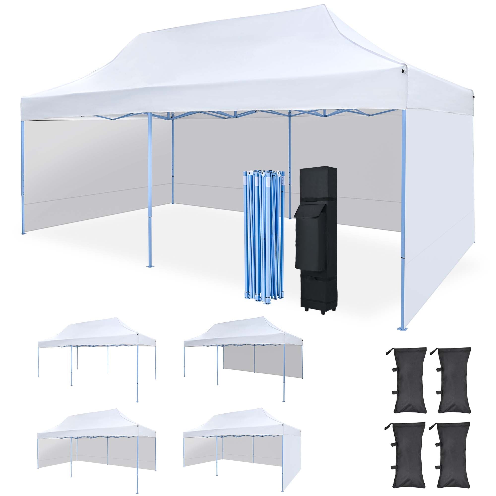 Texinpress 10'x20' Ez Pop Up Commercial Canopy Tent with Sidewalls, White