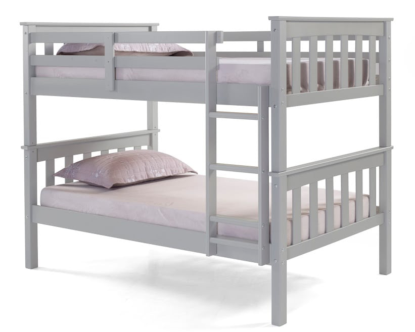 Solid Wood Sturdy Twin Over Twin Bunkbed with Ladder and Safety Rail Grey