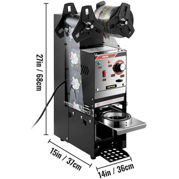 Semi-Automatic Boba Cup Sealing Machine 300 to 500-Cup/H Tea Cup Sealer 90 mm/95 mm with Control Panel for Bubble, Black