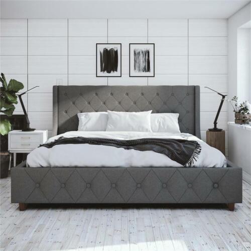 CosmoLiving Mercer Mid-Century Fabric King Upholstered Bed in Gray