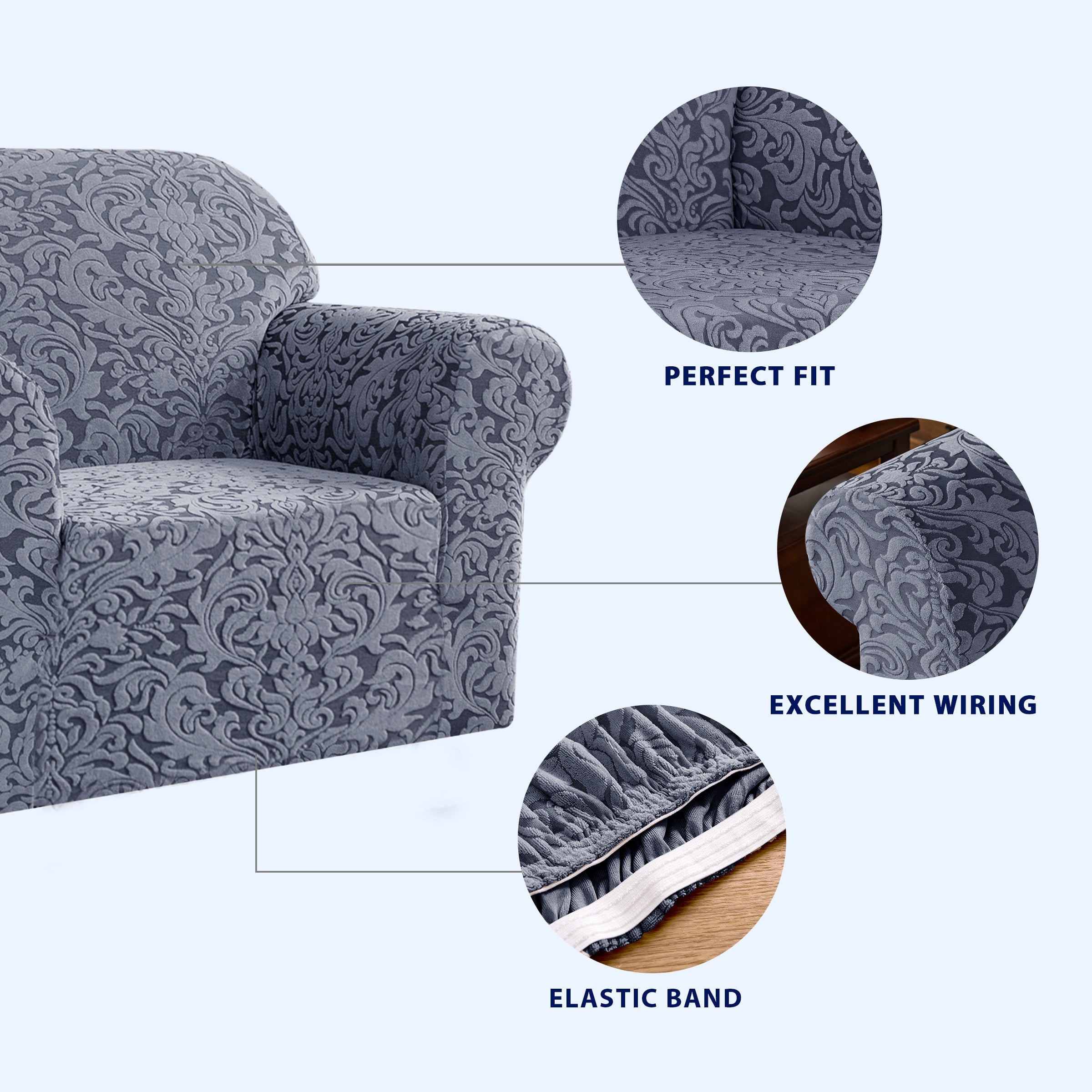 Subrtex 1-Piece Sofa Slipcover Jacquard Damask Couch Cover (Loveseat, Grayish Blue)