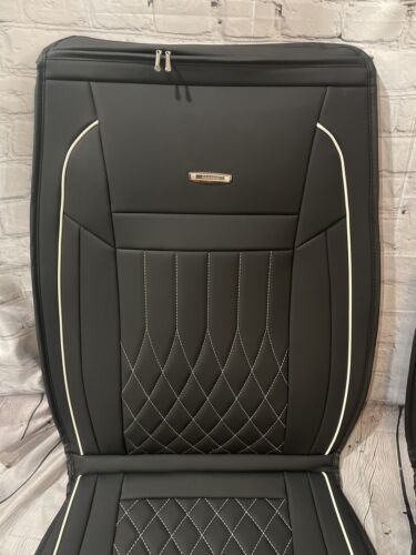 Aierxuan Faux Leather Full Set Seat Covers blk/white Chevy, GMC Sierra - '07-'23