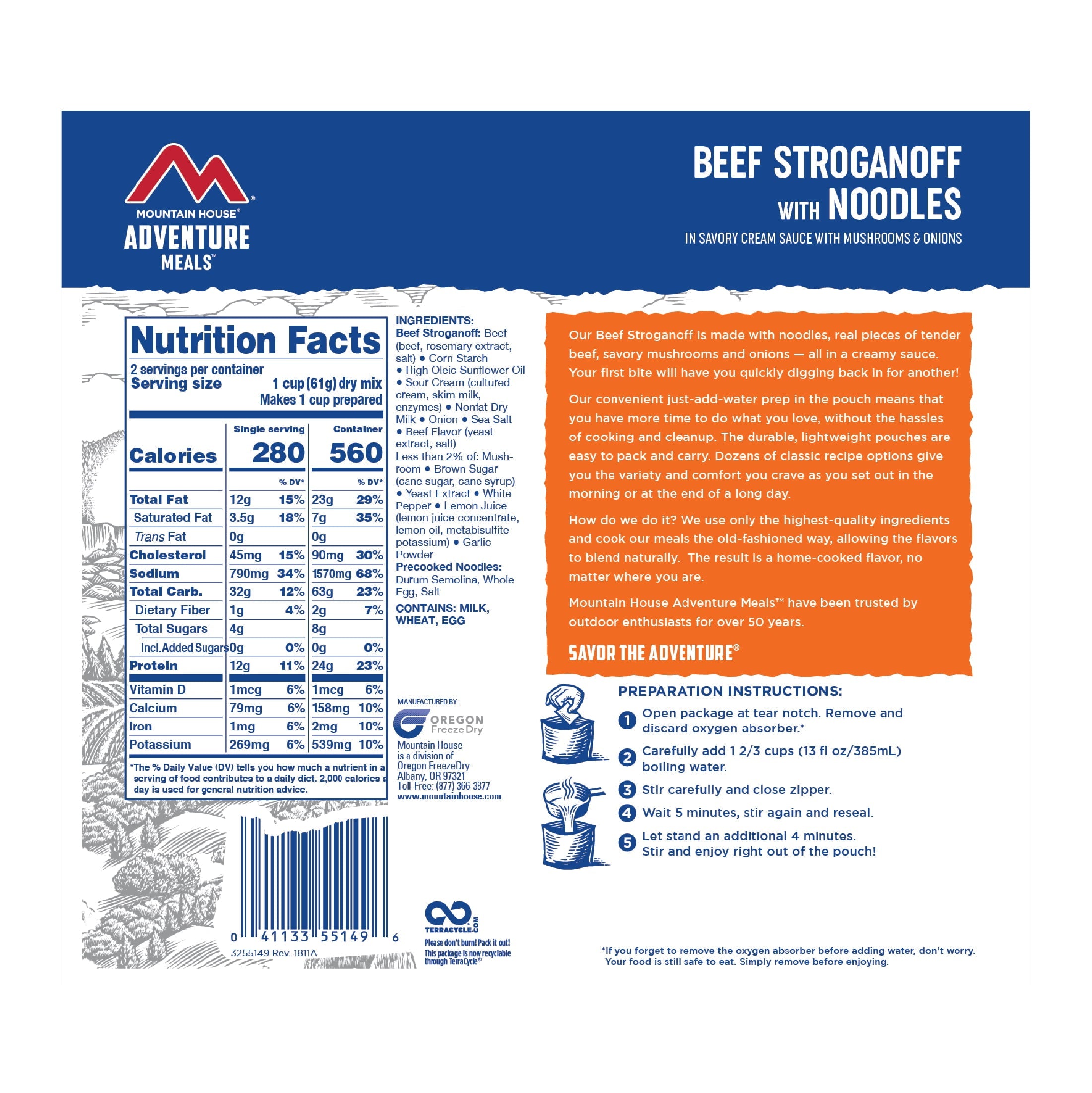 Mountain House Beef Stroganoff w/Noodles, Freeze-Dried Food, 2 Servings