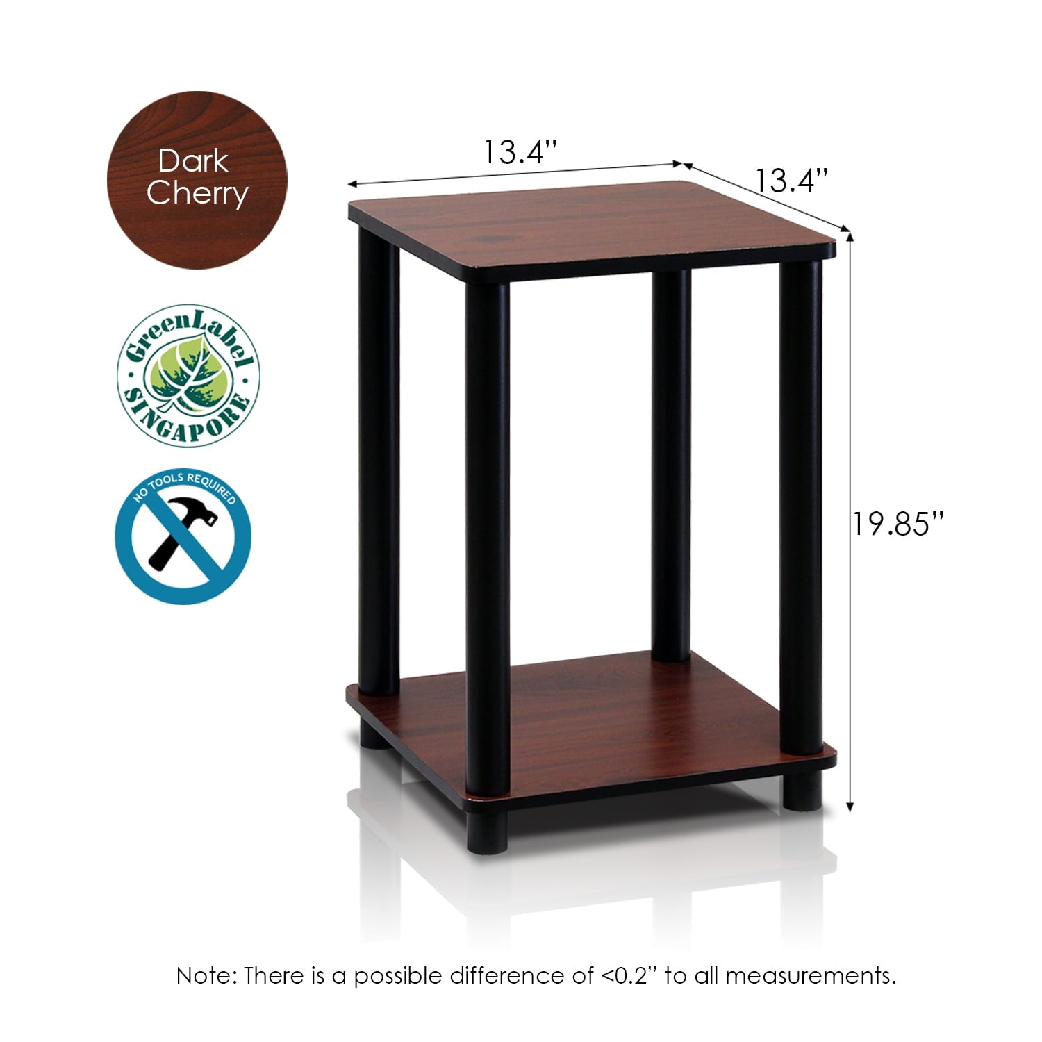 Furinno Turn-N-Tube End Table- Dark Cherry & Black - 20 x 13.4 x 13.4 in.