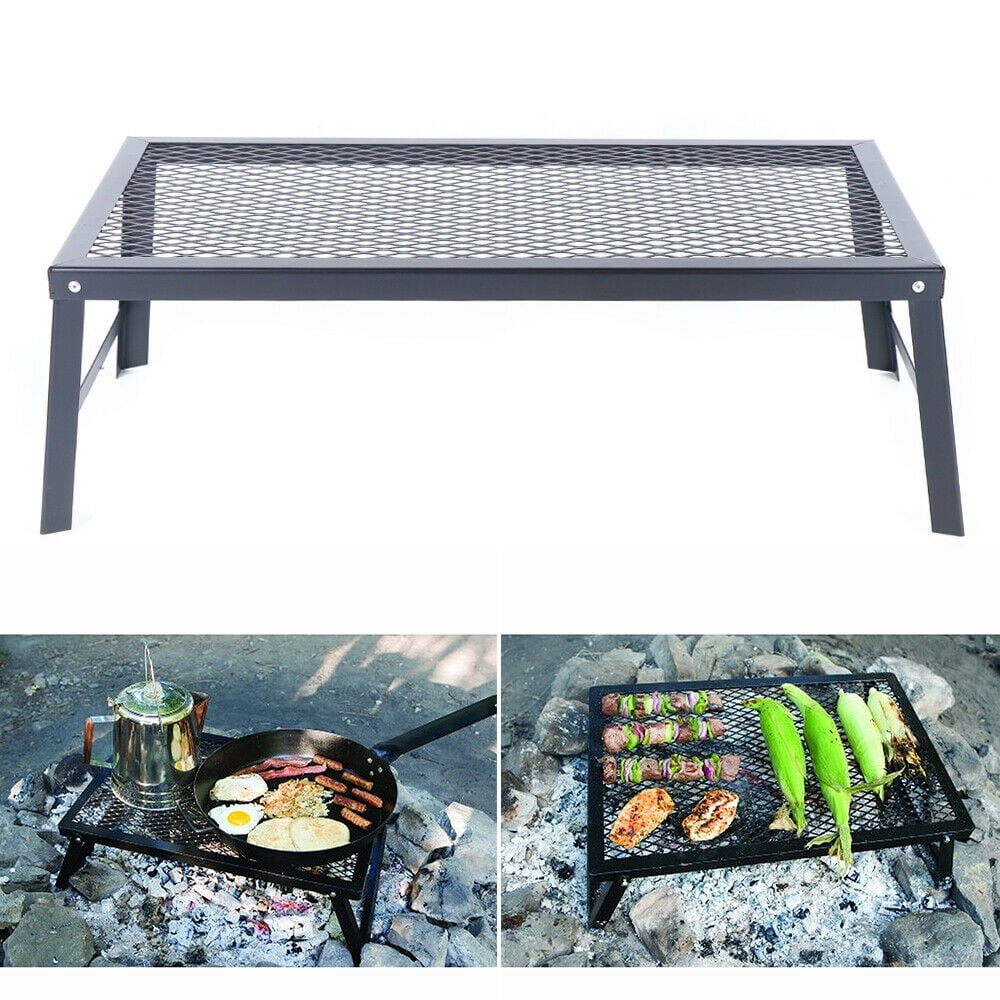 Campfire Grill Over-Fire Pit Cooking BBQ Rack Cooking Stove Black Foldable