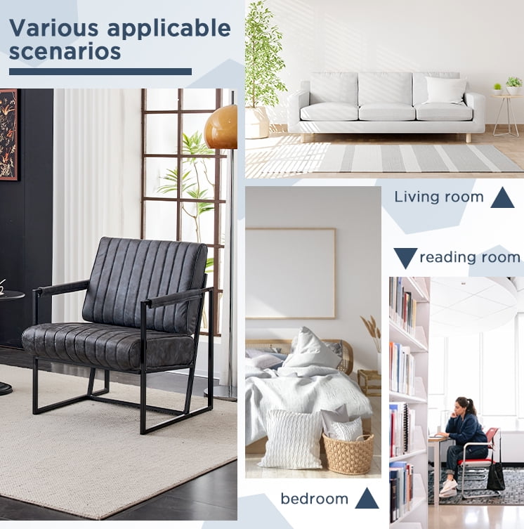 AUSTUFF Leather Accent Chairs Set of 2 with Metal Frame, Gray