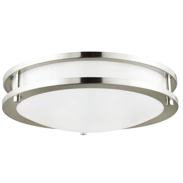 14 in. Brushed Nickel Selectable LED Round Double Ring Flush Mount 3 Color Adjustable Dimmable (6-Pack)