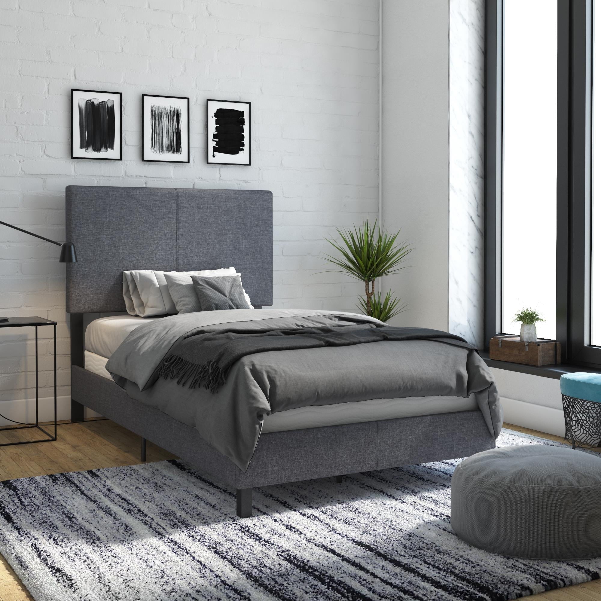 DHP Janford Upholstered Bed, Gray Linen, Twin