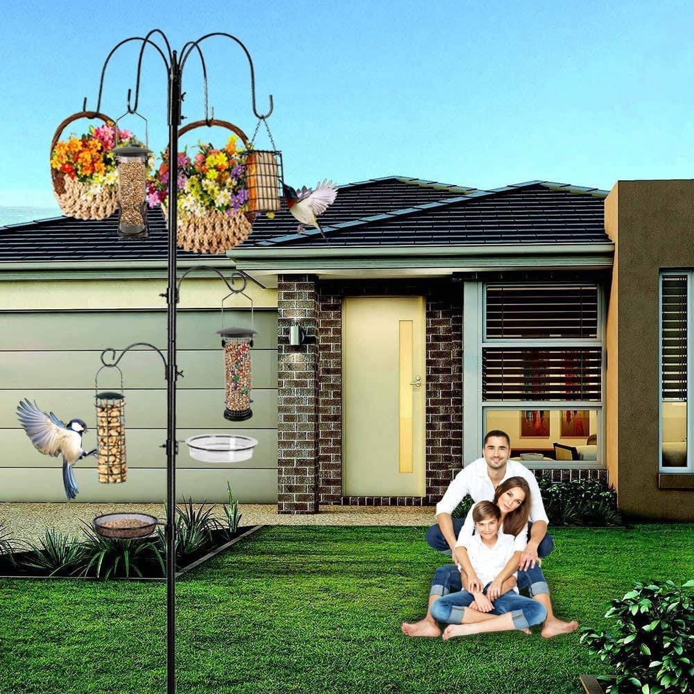 Urban Deco Bird Feeding Station,A Set with 6 Bird Feeders Hanging,Bird Feeder Poles Kit Premium Bird Bath for Attracting Wild Birds,Black