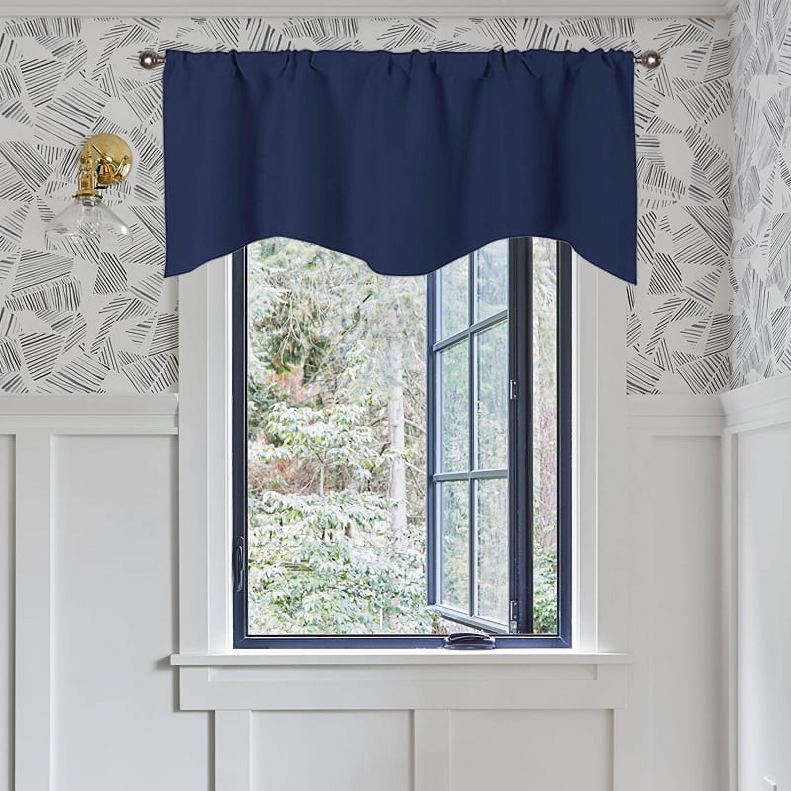 Howarmer Solid Color Polyester Valance Curtains with Rod Pocket ( Navy )