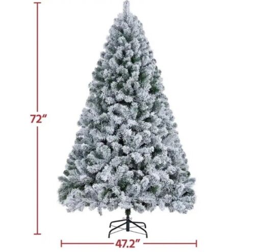 6-Ft Artificial Snow Decorated Flocked Hinged Christmas Tree