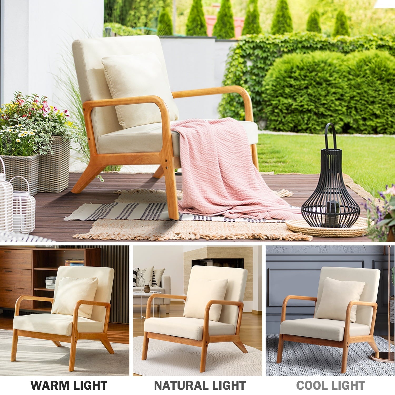 Mid Century Modern Accent Chair,Fabric Reading Armchair,Linen Upholstered Accent Chairs for Living Room/Bedroom,25.6