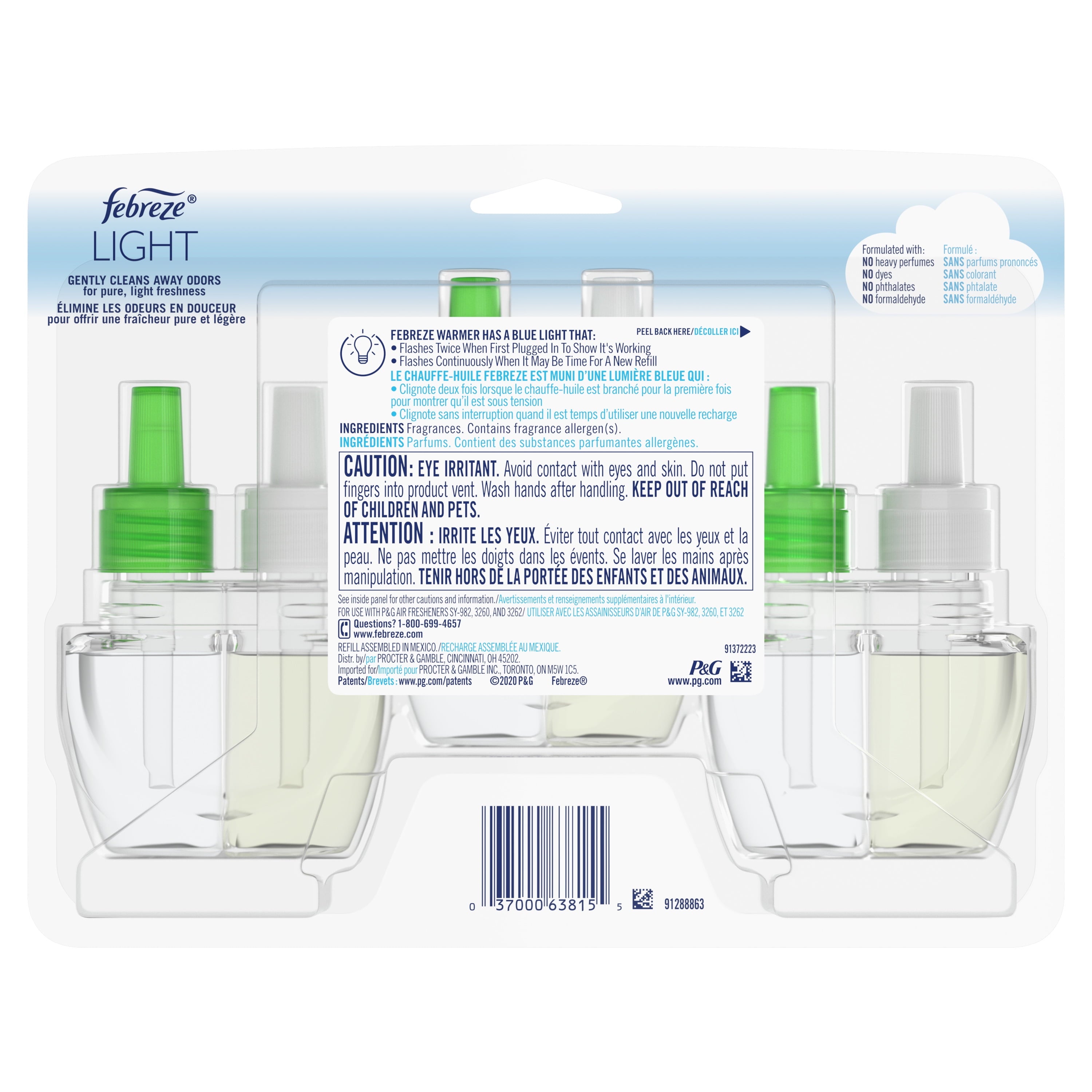 Febreze LIGHT Fade Defy PLUG Air Freshener, Bamboo, (3) .87 oz Oil Refills