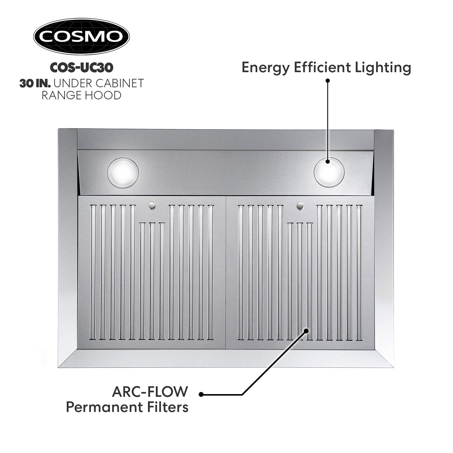 Cosmo Range Hoods UC30 30 in. 380 CFM Ductless Under-Cabinet Range Hood