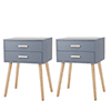 Sesslife Night Stand Set of 2, Solid Wood Legs Furniture Bedside Table, Modern End Side Table with a Drawer, Versatile Nightstand, Side Table for Home & Office, Gray+White