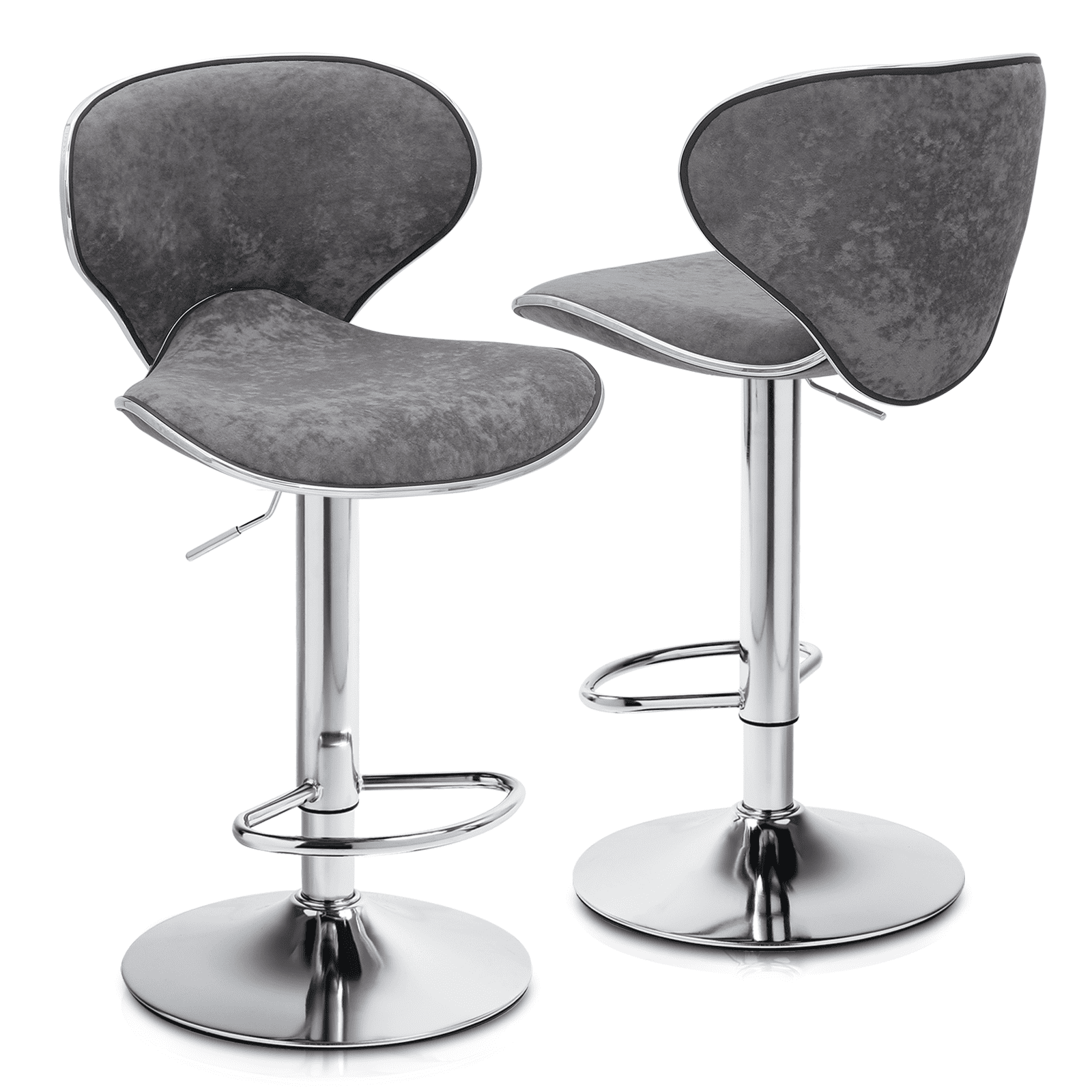 Magshion Velvet Adjustable Counter Height Bar Stools Set of 2, Swivel Kitchen Counter Island Dining Chairs with Curved Back, Pink