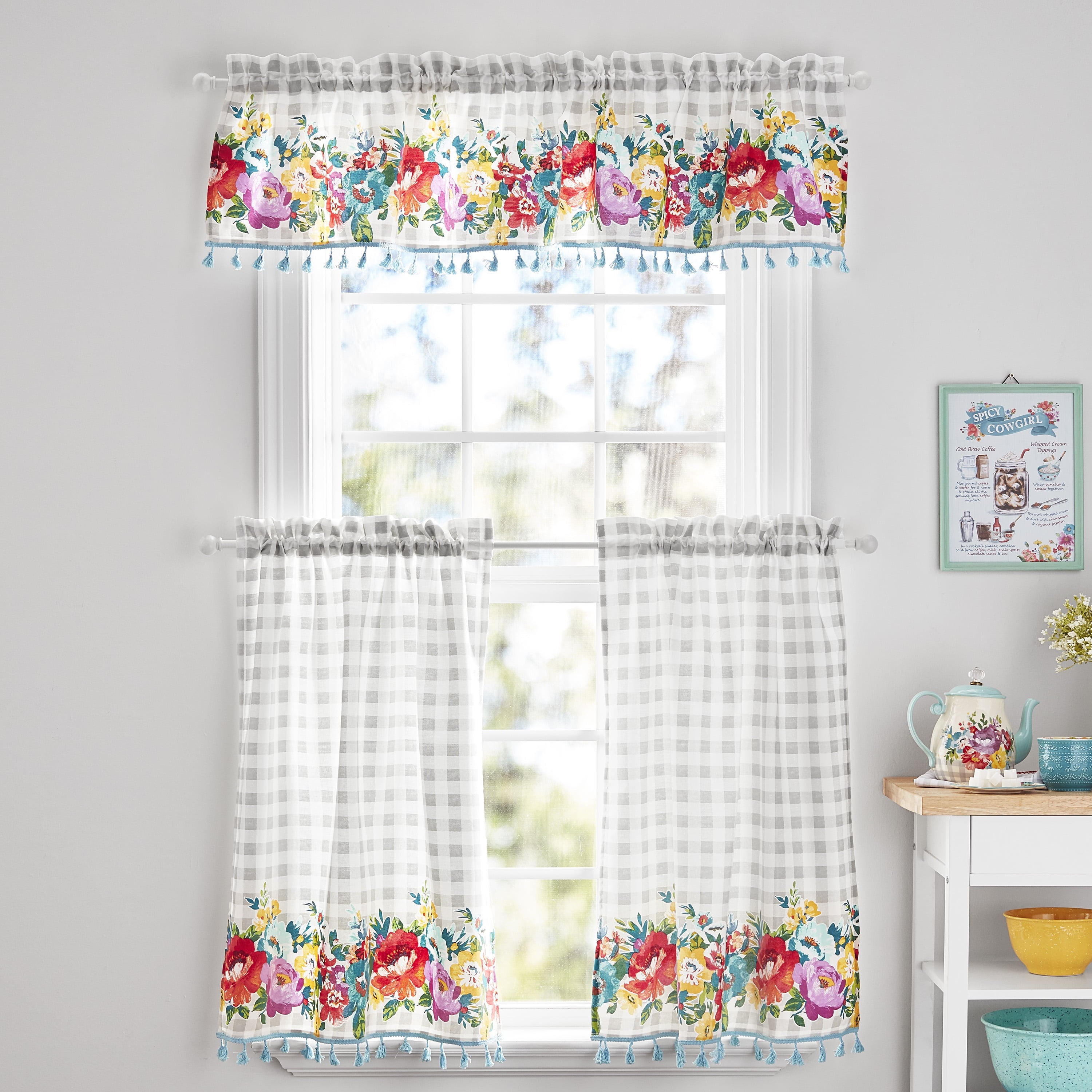 The Pioneer Woman Sweet Romance 3-Piece Floral Tier & Valance Set