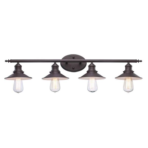 Glenhurst 34 in. 4-Light Industrial Farmhouse Bronze Bathroom Vanity Light Fixture with Metal Shades