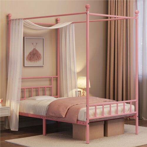 Metal Canopy Bed Frame With Headboard/Foot<wbr/>board Four-poster Bed Twin/Full/Quee<wbr/>n