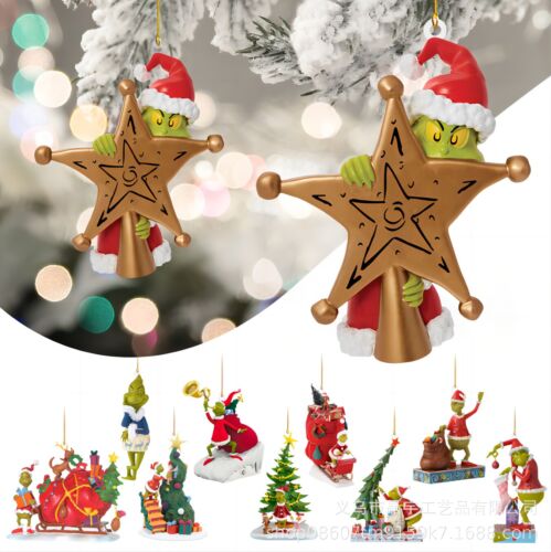 18PCS Merry Christmas Grinch Ornaments Xmas Tree Hanging Decor Figure Pendant