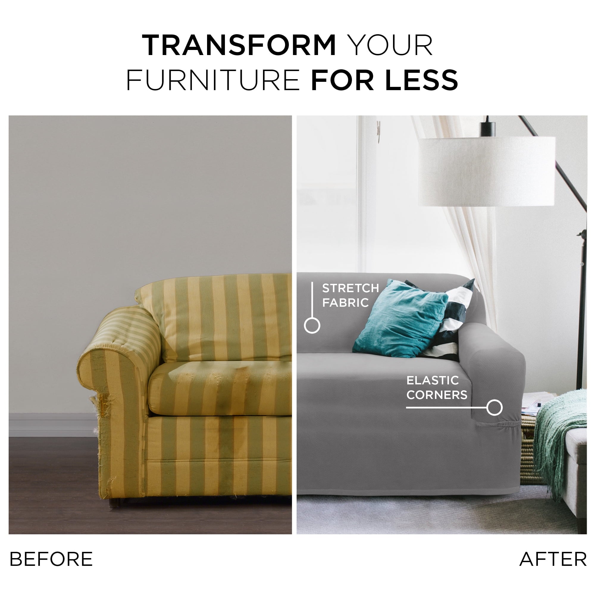 Mainstays Soft Touch Plush Stretch Fabric Sofa Slipcover, Grey, 1-Piece