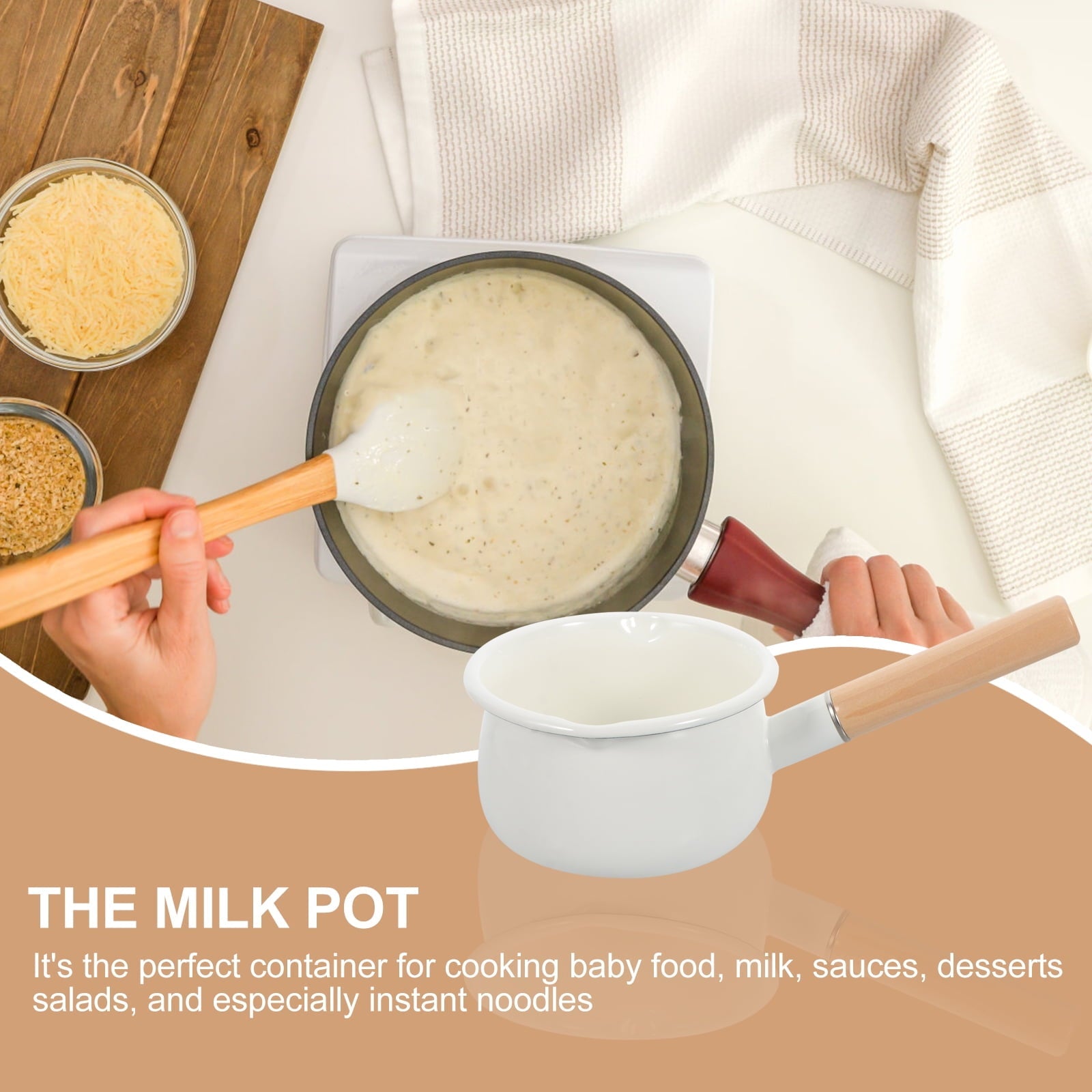 PotSmall Enamel Melting Chocolate Stovetop Cooking Noodlebaby Soup Spouts Pour Emaille Boiling Saucepan Geschirr Stove