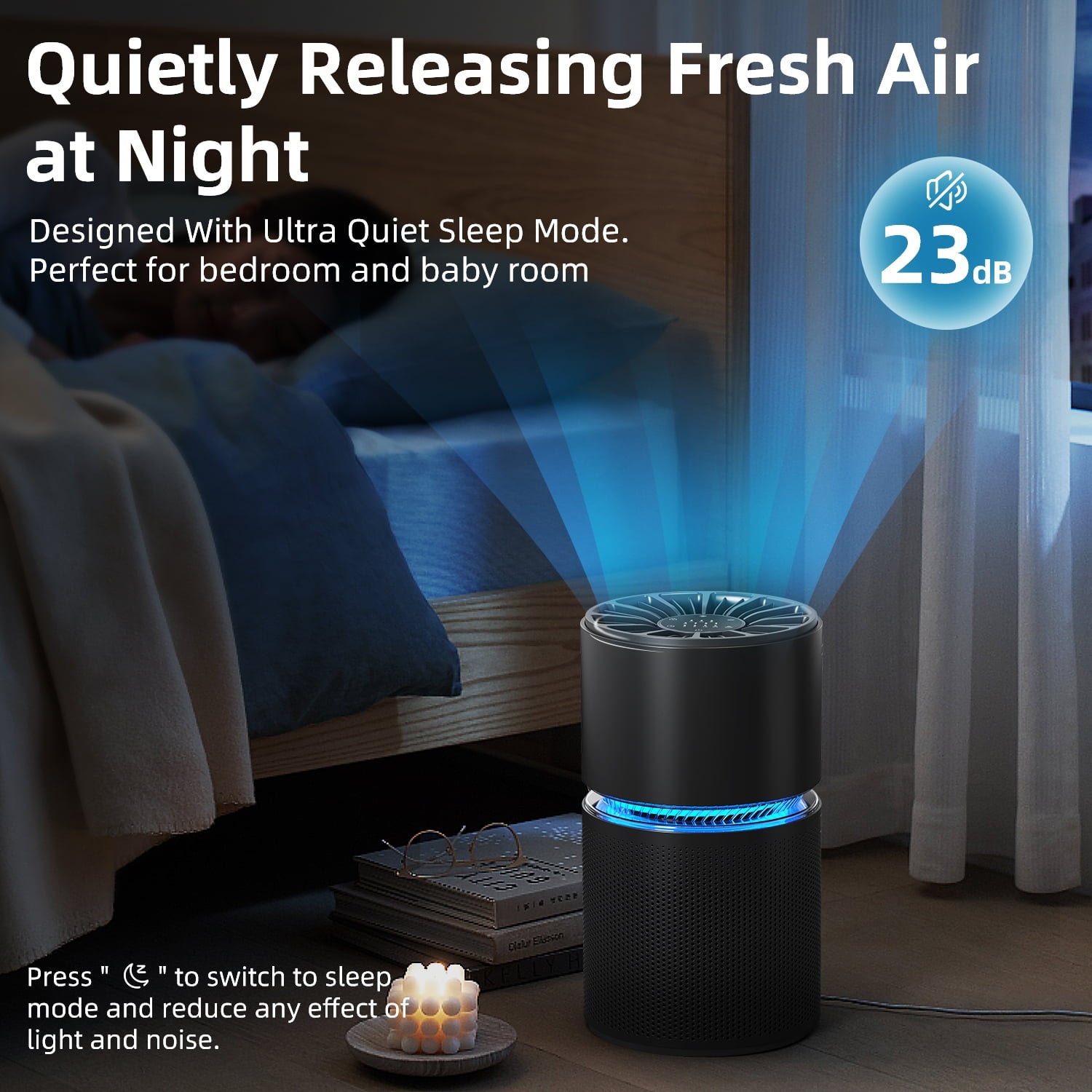 BREEZOME HEPA Air Purifier with Light Extra Large Room (620 Sq. Ft), Black