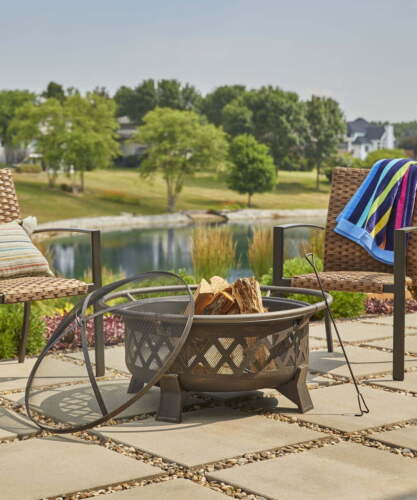 Round Lattice Wood Burning Fire Pit with Cover, Antique Bronze 35"