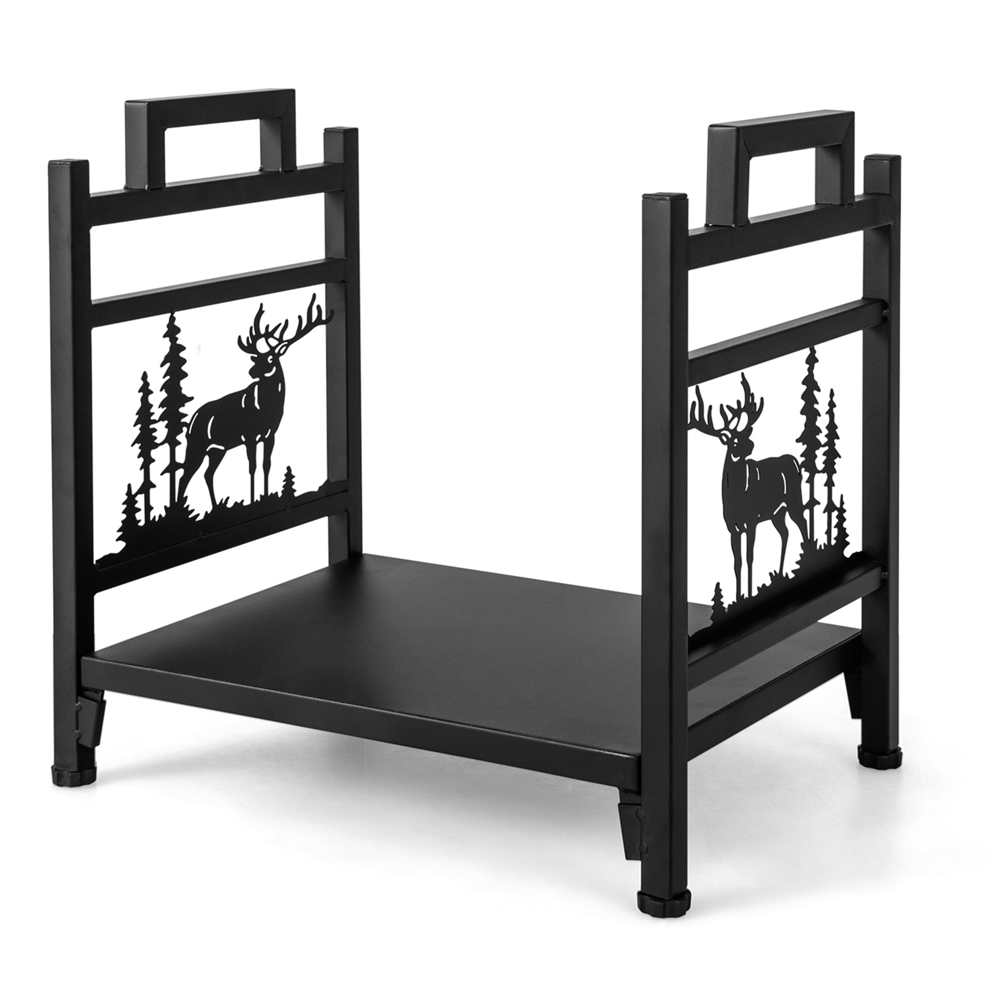 Costway 18.5 Inch Metal Firewood Rack Fireplace Log Holder with Dual Handles Solid Base