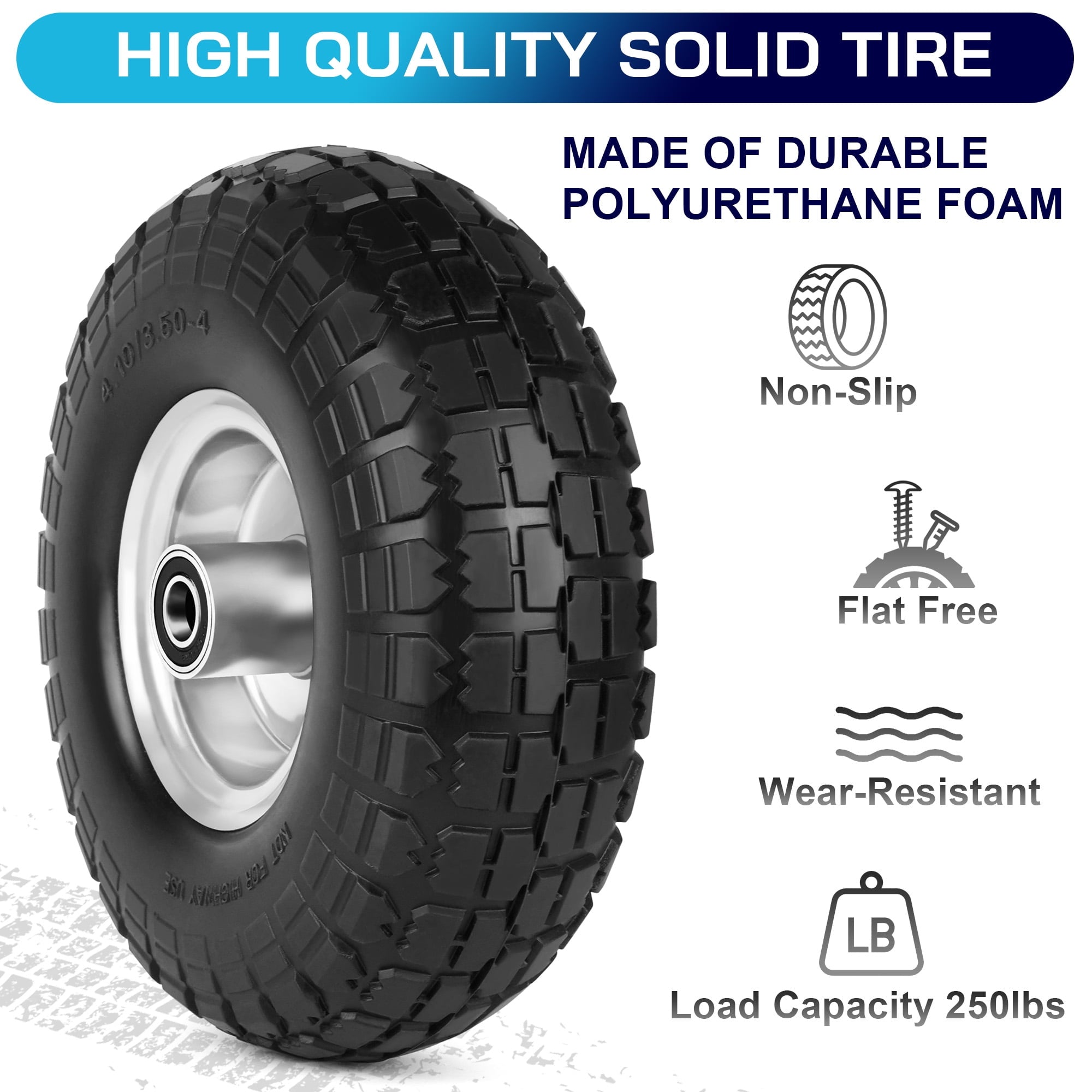 LotFancy 10 in Tire and Wheel, 4.10/3.50-4 Air Less Solid Tyre Wheels for Hand Truck Gorilla Cart Garden Wagon Trolley Dolly Replacement Tire, 2 Pack