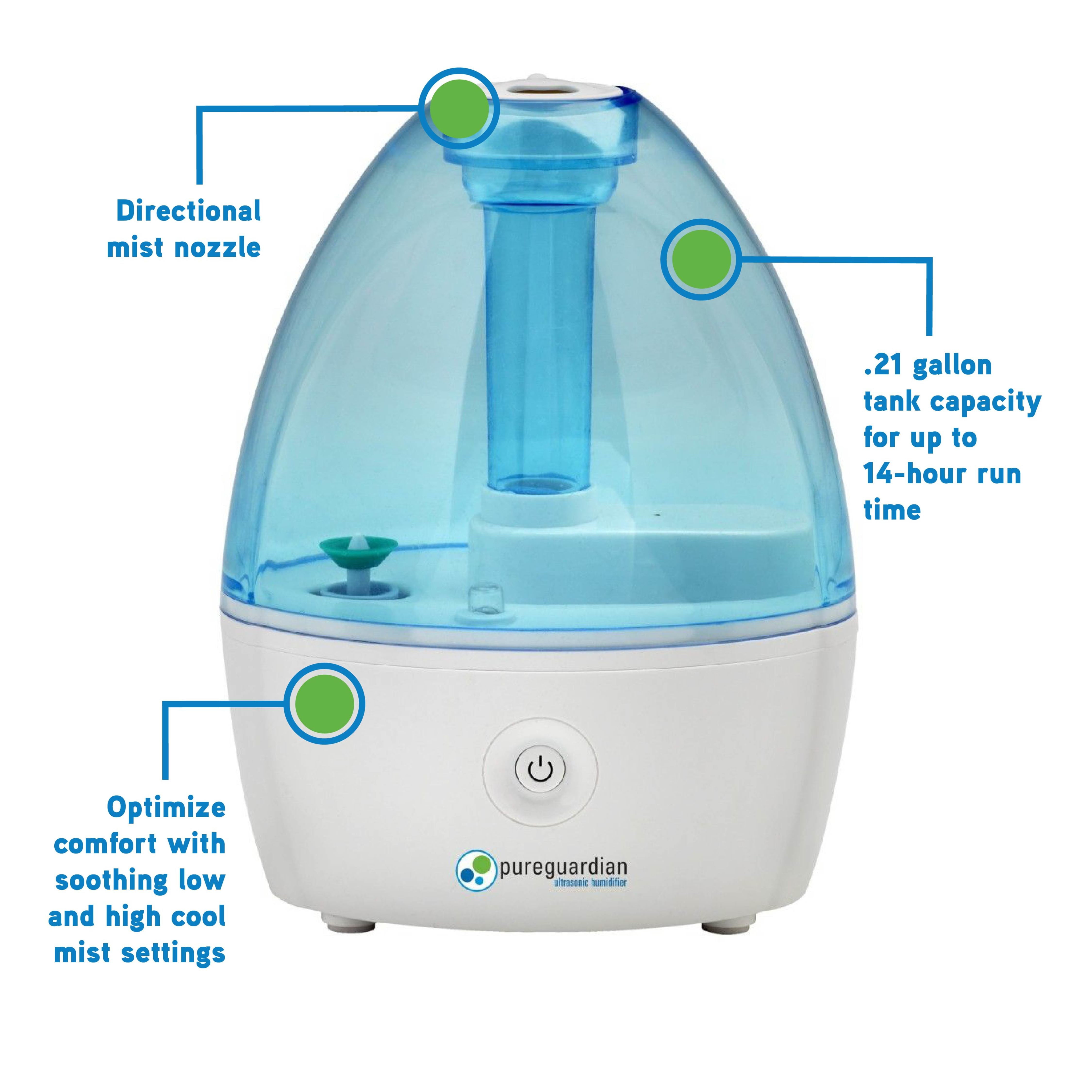 Pure Guardian 14-Hour 0.21 Gallon Cool Mist Ultrasonic Humidifier with Nightlight, H910BL