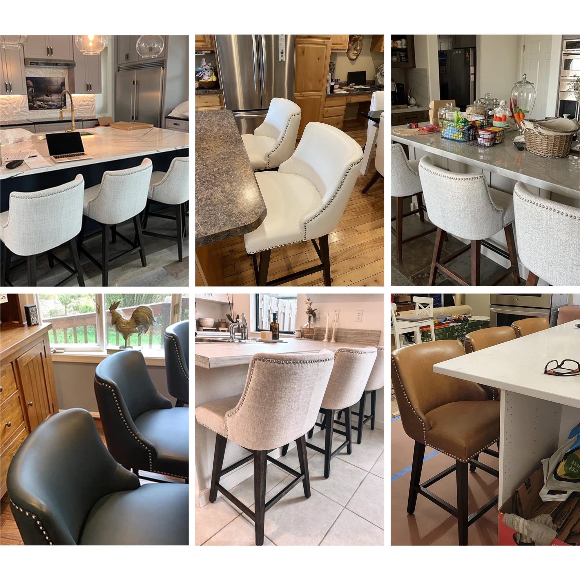 CHITA 26 inch Faux Leather Swivel Upholstered Counter Height Bar Stools with Full Back, Set of 2, Stone Gray