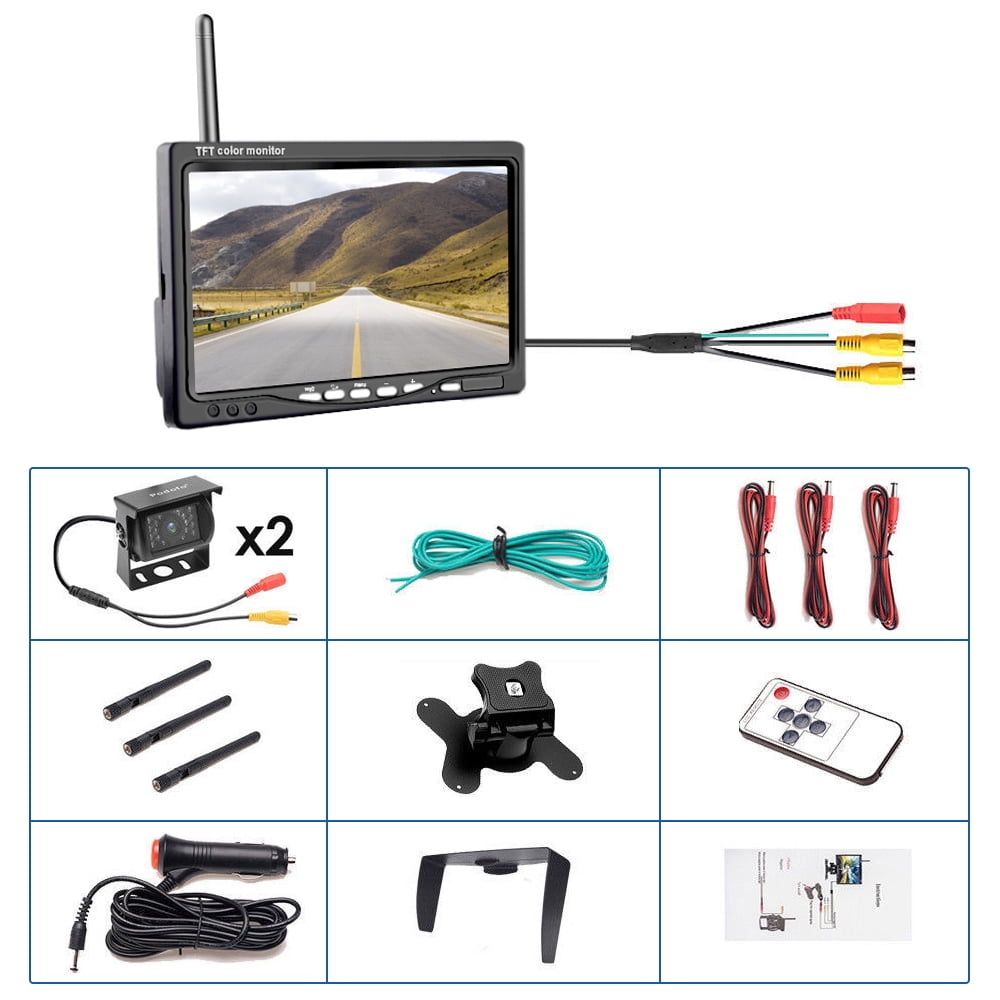 Podofo Wireless Vehicle Truck 2 Backup Parking Assistance System, Ir Night Vision Waterproof Rear View Camera + 7