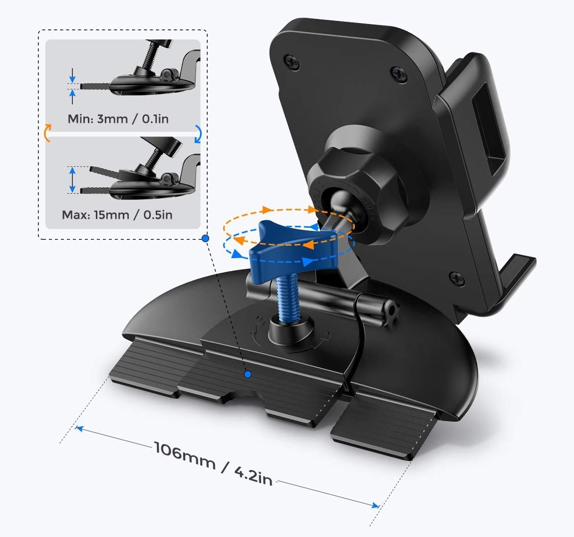 Pokanic Car Cell Phone CD Slot Mount Adjustable 360 Rotation Stand Holder Three-Side Grips Design One Touch Clamp Compatible with iPhone Galaxy Note Pixel Universal (CD Slot Mount)