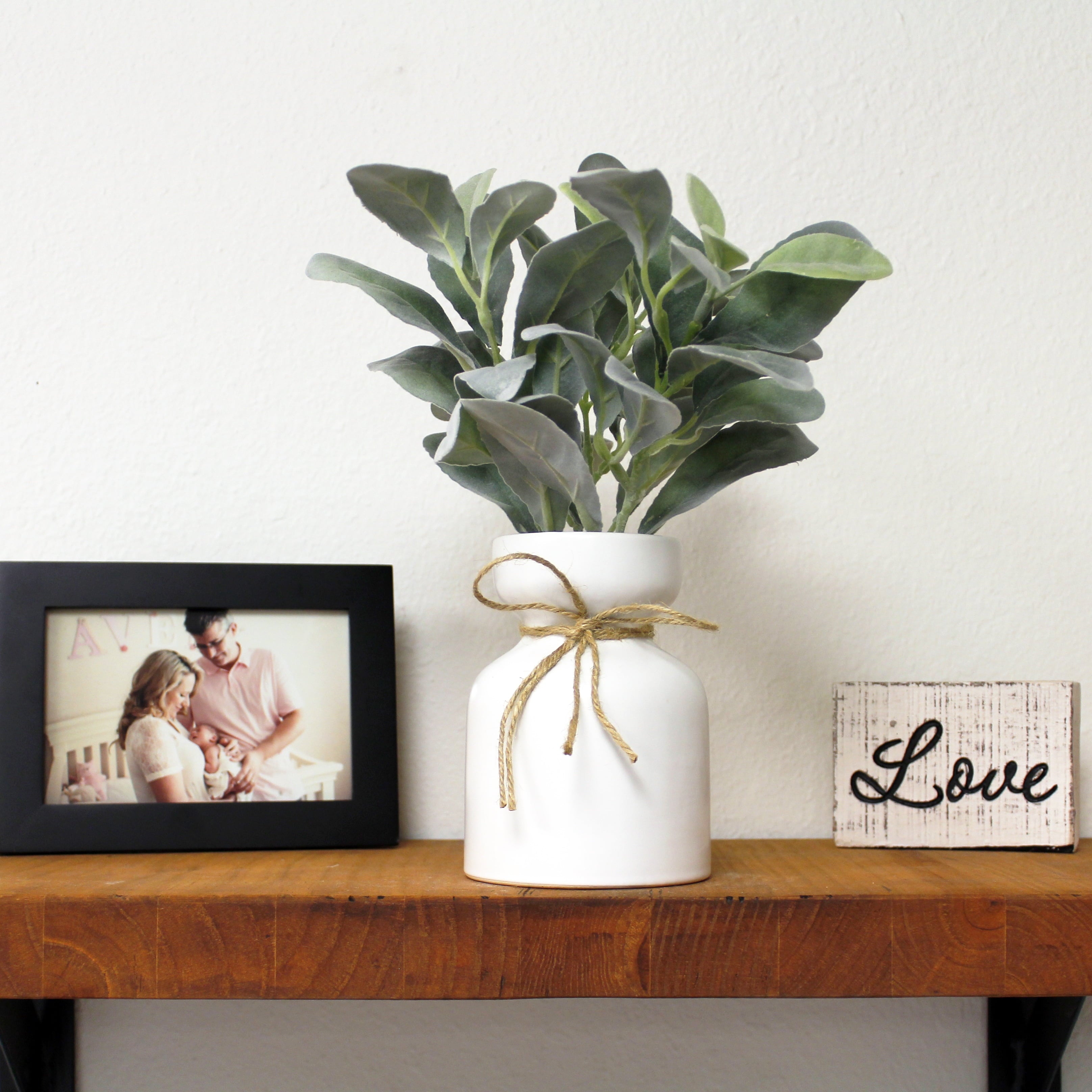 Mainstays Artificial Lamb's Ear in White Ceramic Pot (11.5