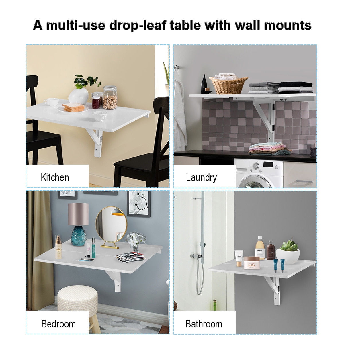 Gymax White Wall-Mounted Drop-Leaf Table Folding Kitchen Dining Table Desk Space Saver