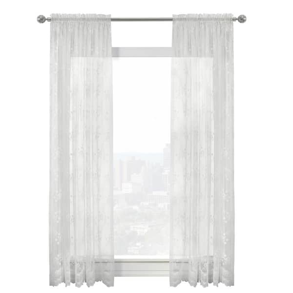 Mona Lisa White Lace Rod Pocket Curtain Panel - 56 in. W x 72 in. L