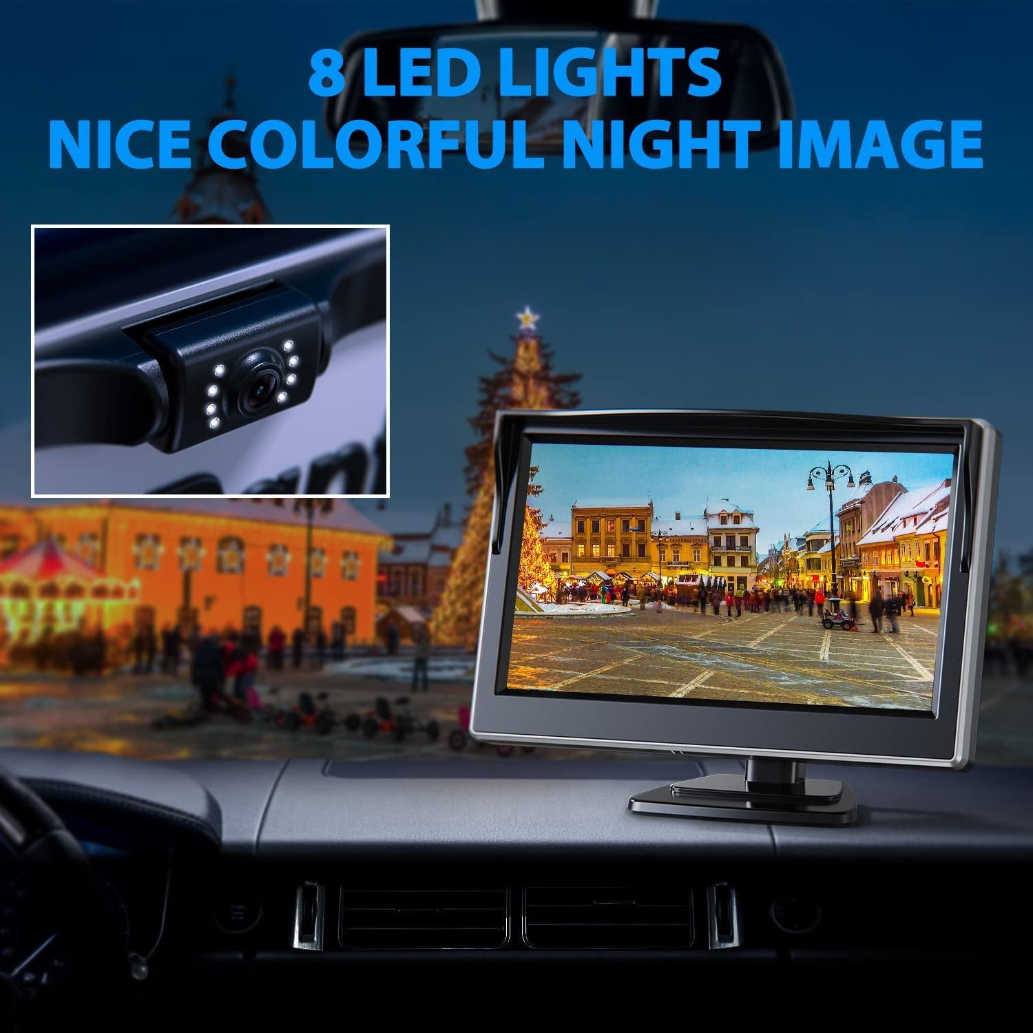 eRapta Backup Camera Monitor 5'' License Plate Car Rear View Reverse Backup Camera for Car Truck Trailer Minivan with IP69 Waterproof Night Vision A5i