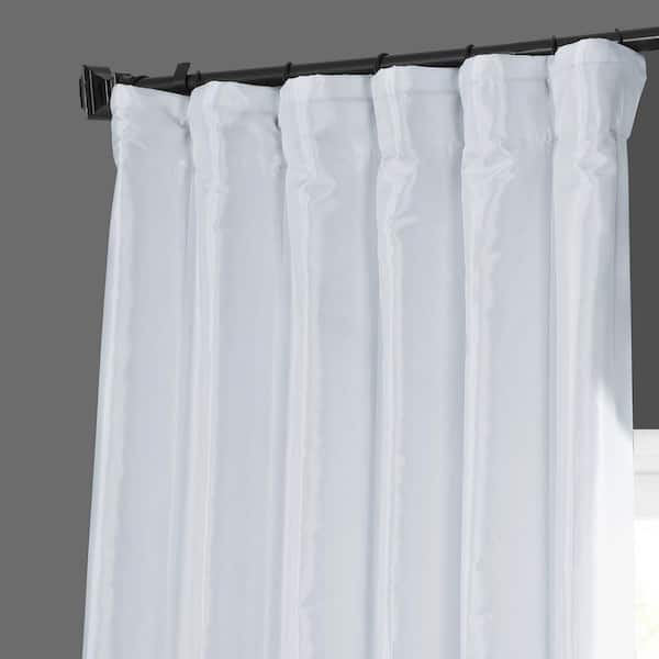 White Solid Faux Silk Room Darkening Curtain - 50 in. W x 120 in. L Rod Pocket Single Window Panel