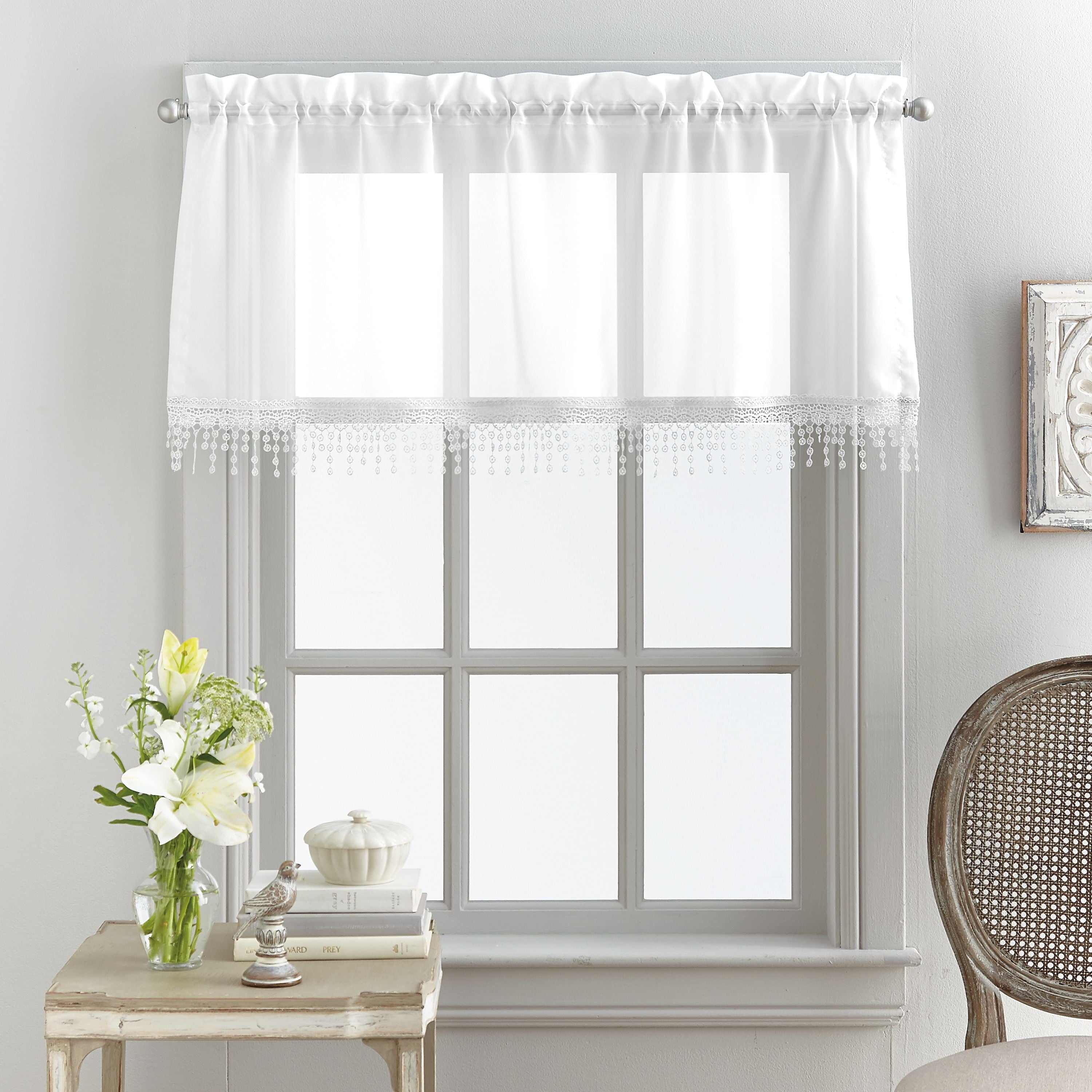 Mainstays Macrame Tailored Curtain Valance, 50