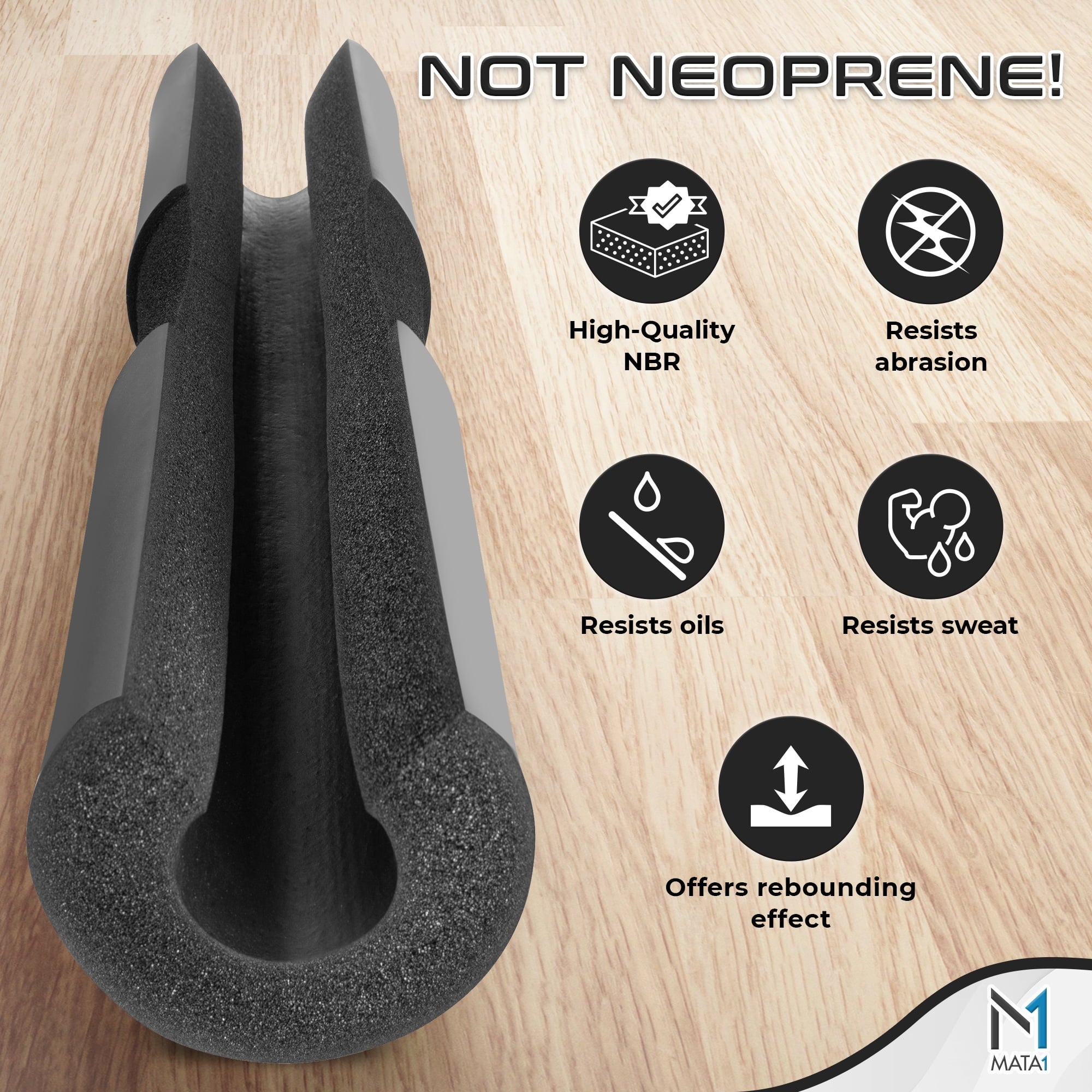 Gym Foam Barbell Pad for Hip Thrust, Squat & Lunges, Black 17x3.5 Inch by Mata1-USA